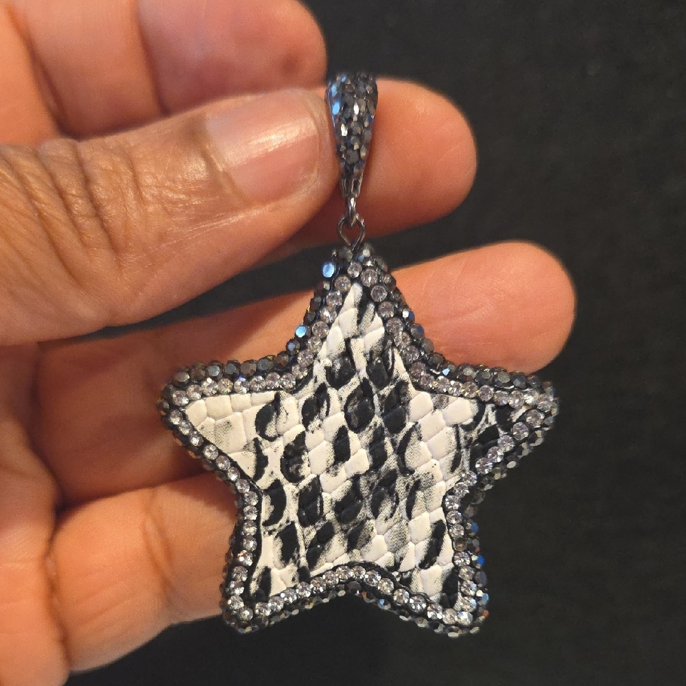 Black & White Star Pendant Necklace with Crystal Trim
